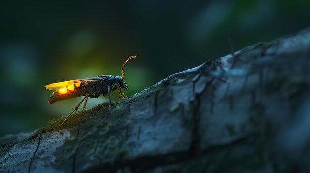 Photo a firefly lights up the forest at night