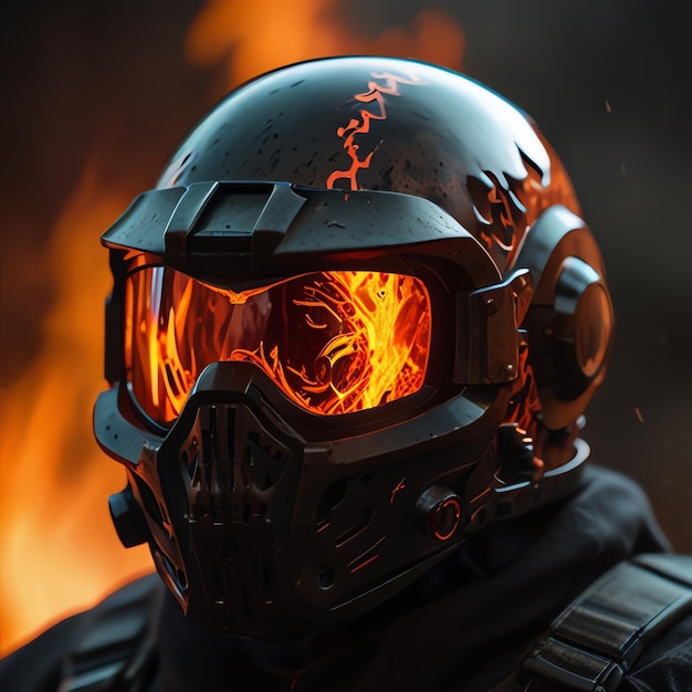 a fireman wearing a helmet with flames on it