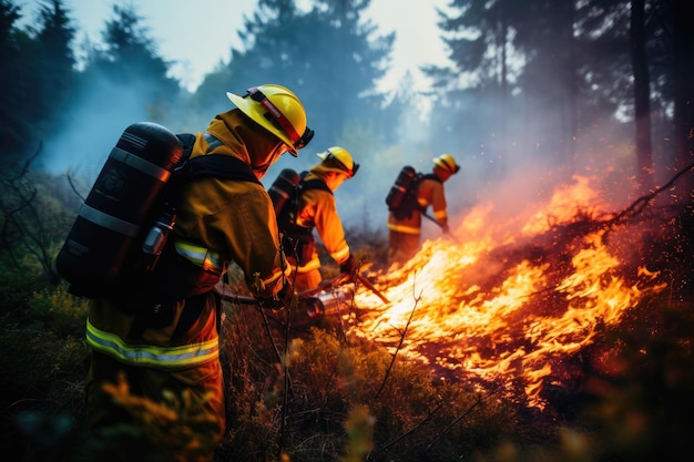 Fireman working on open fire