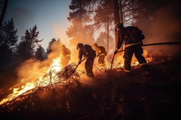 Fireman working on open fire