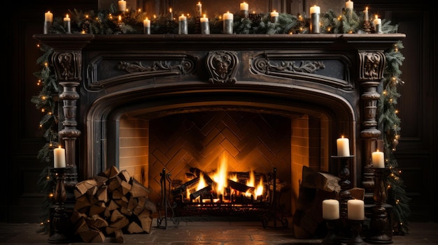 Fireplace at christmas christmas fireplace decorations Generative AI