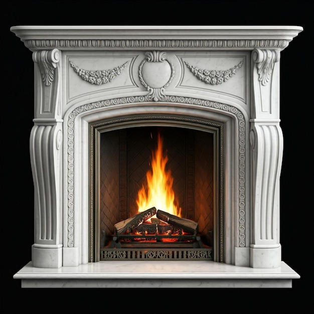 a fireplace with a fire in it and a fire in the middle