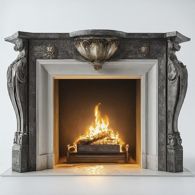 Photo a fireplace with a fire in it and a fire in the middle