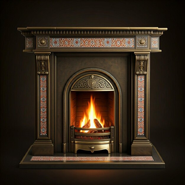 a fireplace with a fire in the middle of it