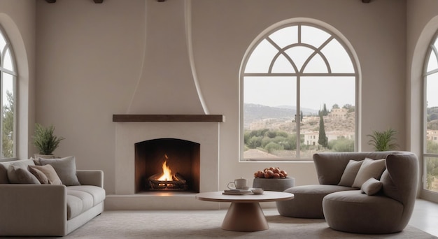 a fireplace with a fireplace and a fire place in the corner