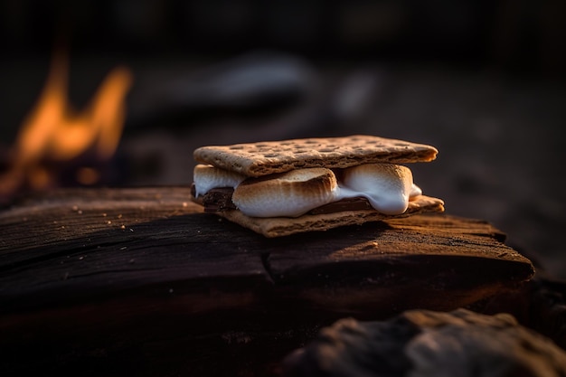 Fireroasted marshmallows in crackers Generative AI