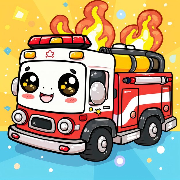 Photo a firetruck with a face a vehicle coloring illustration promoting fun and safety