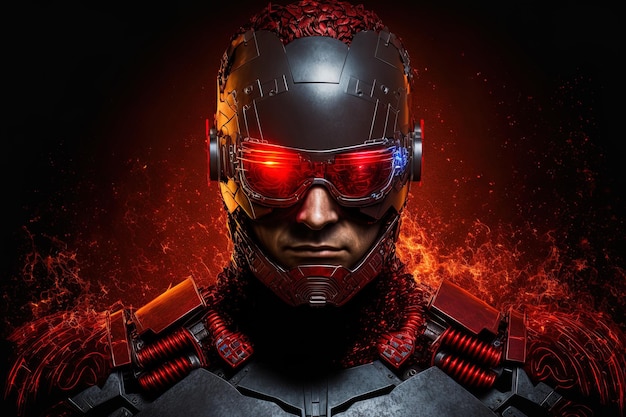 Firewall a man wearing armor and wearing red glasses and the concepts of safety and security