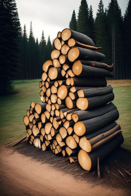 Firewood stacked and prepared for for fireplace