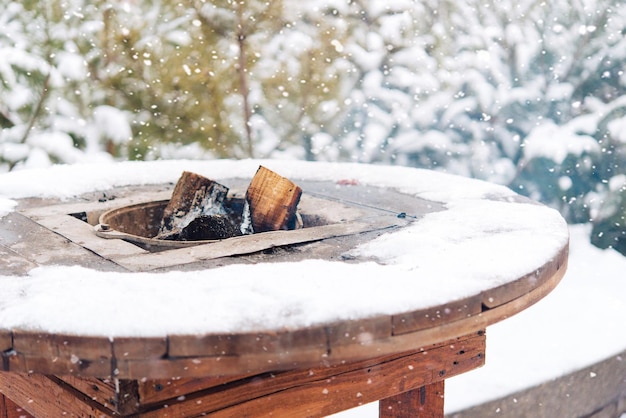 Firewood. Winter fire in a specially equipped place. You can warm up.