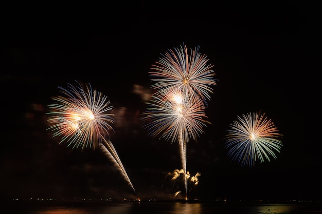 Firework beautiful celebration festival colorful countdown merry christmas happy new year dark sky sparkle glowing cheerful anniversary