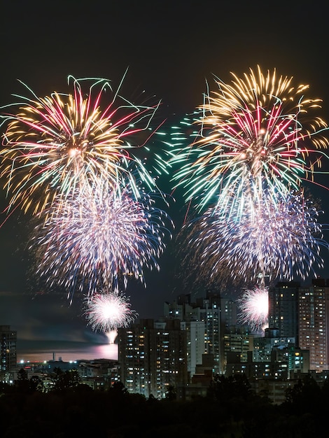 Firework display cityscape of Taipei, Taiwan.