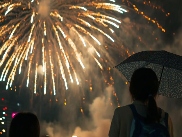 Photo firework display at night