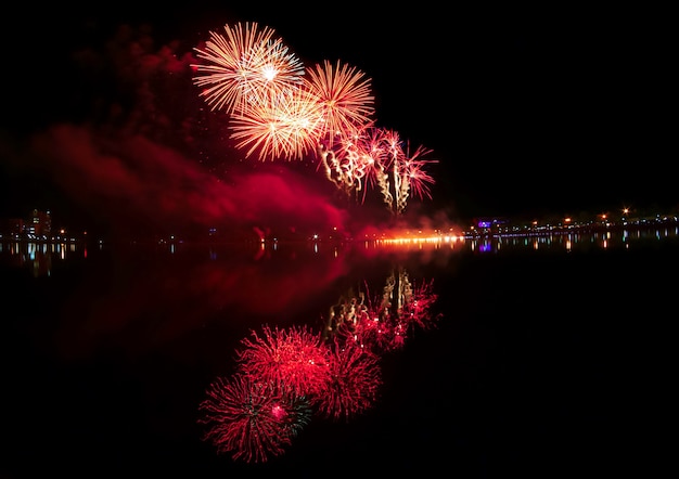 firework and water reflection