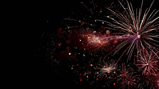 Photo fireworks are lit up in the dark sky with a black background generative ai