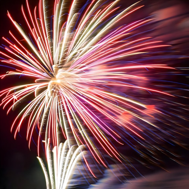 Fireworks are lit up in the night sky.