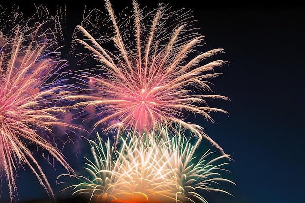 Fireworks are lit up in the night sky.