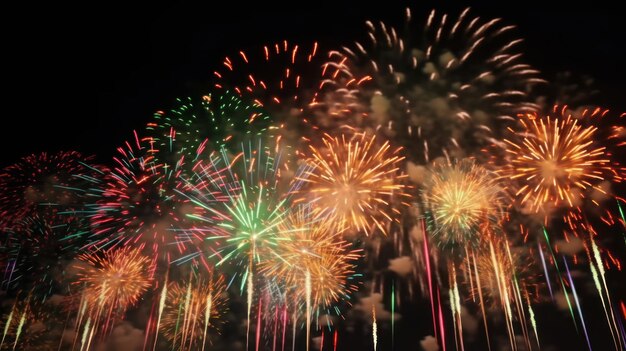 Fireworks are lit up in the night sky.