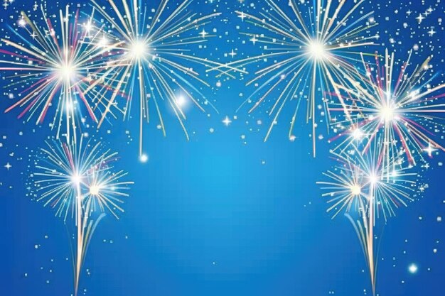 Fireworks on Blue Background with Stars and Space for Text