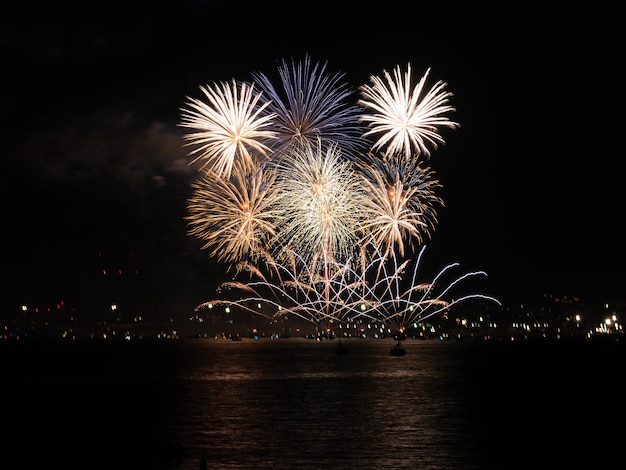 Fireworks by the sea opening of the city celebration August Malaga Fair