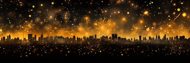 Fireworks on city night scene banner