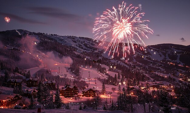 Photo a fireworks display is seen in the background of a mountain