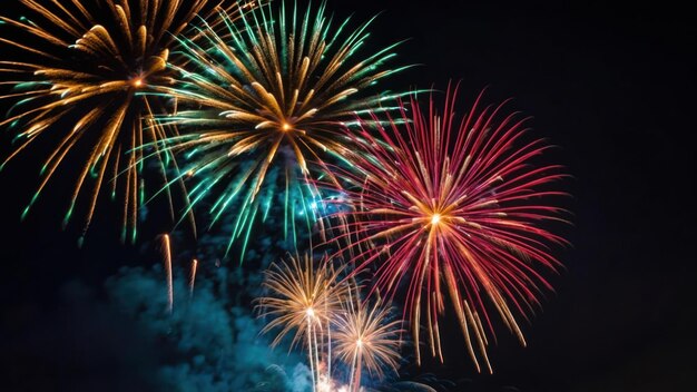 Fireworks display lighting up the night sky with vibrant colors and spectacular bursts