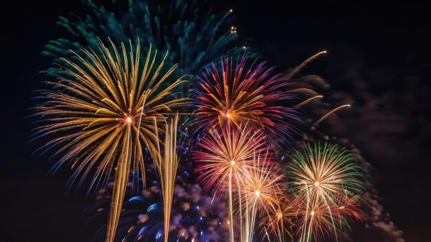 Fireworks display lighting up the night sky with vibrant colors and spectacular bursts