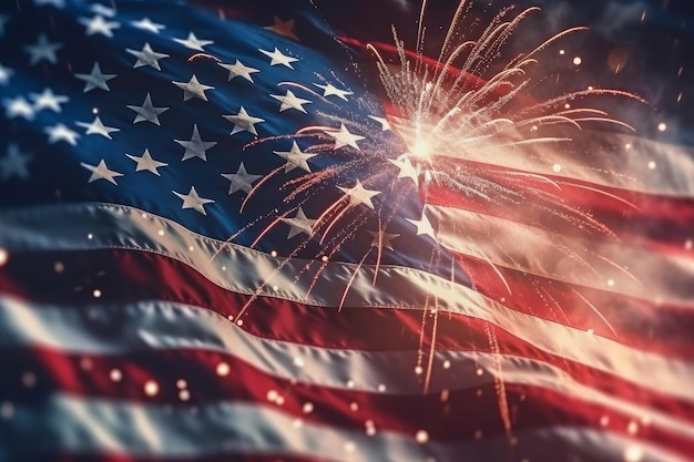 Fireworks in front of a american flag