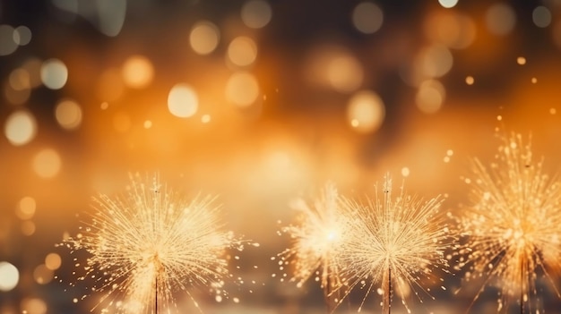 Fireworks in front of a gold background