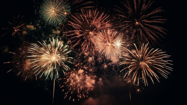 Fireworks in the night sky with a black background