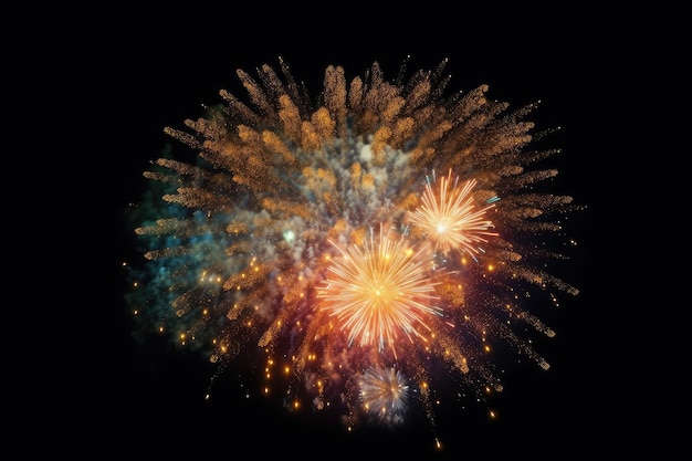 Fireworks in the night sky with a black background