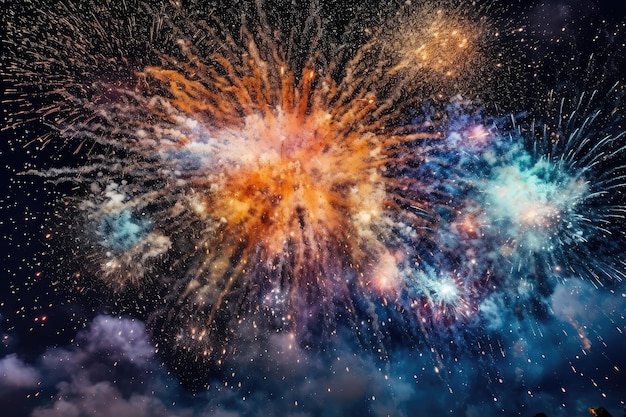 Fireworks in the night sky with a black background