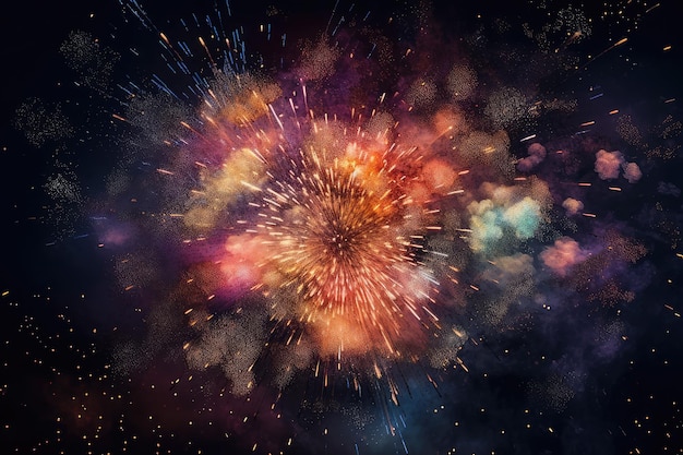 Fireworks in the night sky with a black background