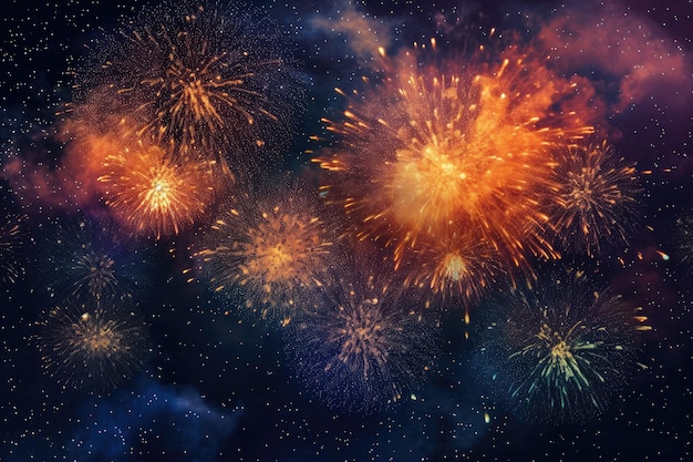 Fireworks in the night sky with a black background