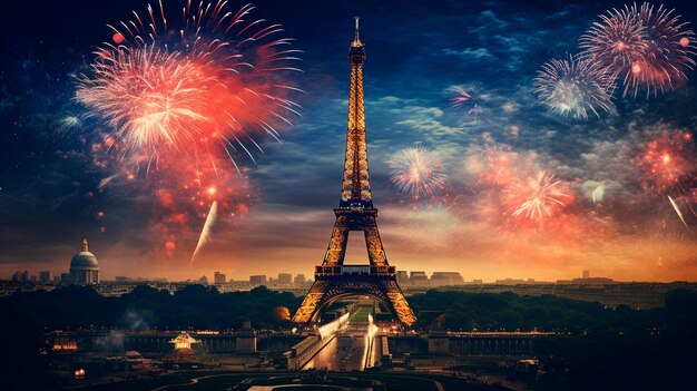 Fireworks in paris eiffel tower Generative AI