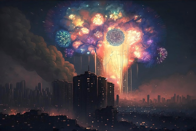 Fireworks in the sky with Full Blast Illustration Generative AI