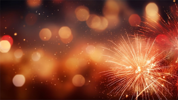 Fireworks with a red background and a gold and orange background