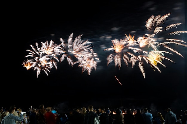 Fireworks with silhouettes of people in a holiday events