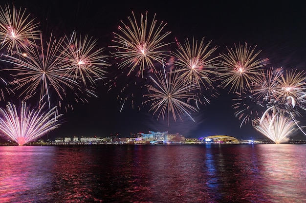 Fireworks in yas bay for celebrating eid al adha