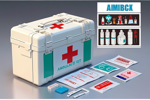 Photo first aid kit ambulance emergency box medical help suitcase