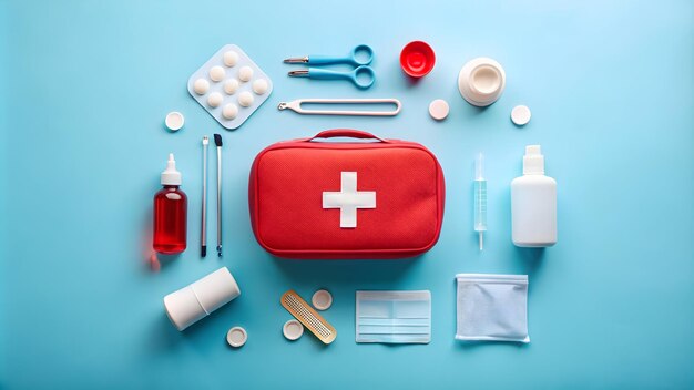 first aid kit and different images