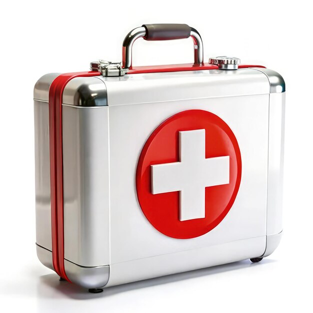 Photo first aid kit in a sturdy metal case isolated on a white background generative ai