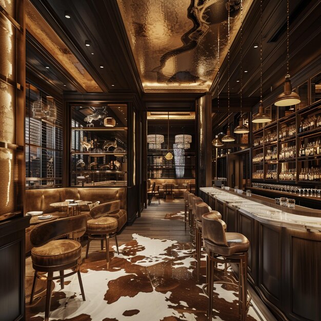 A first in class steakhouse with faint lighting and rich calfskin corners