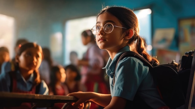 The first day of the disabled girl starting school