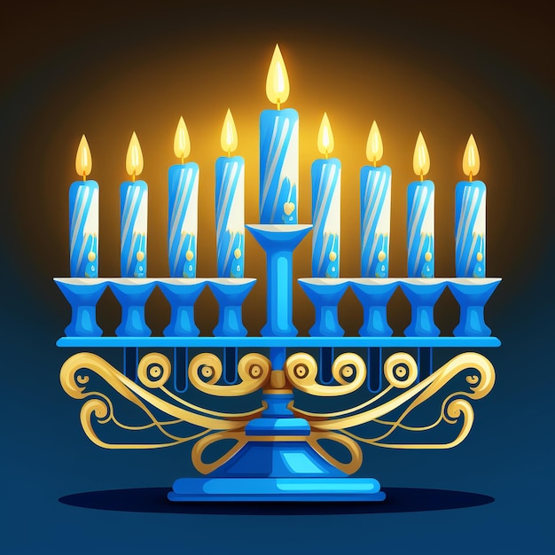 First day of Hanukkah with burning Hanukkah colorful candles in Menorah Generative Ai