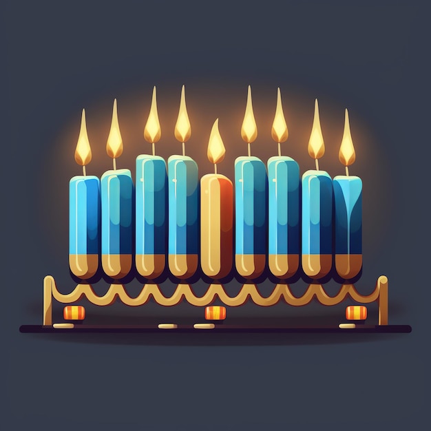 First day of Hanukkah with burning Hanukkah colorful candles in Menorah Generative Ai