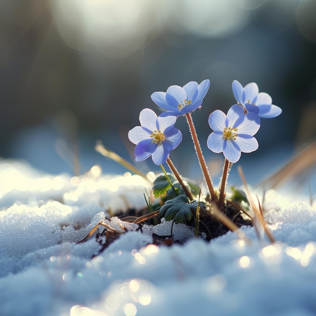 First flowers in springtime grow in the snow