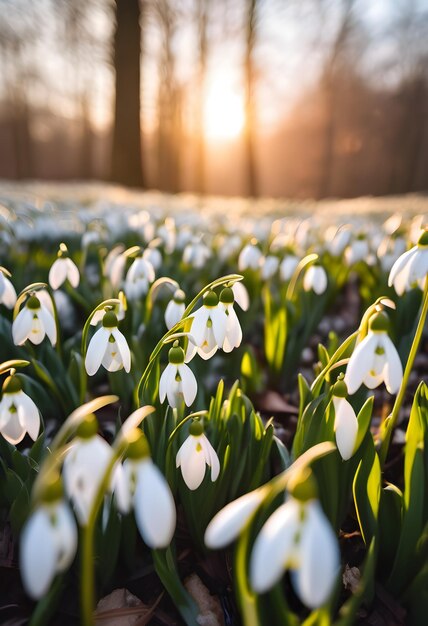 First flowers of the year snowdrops spring sunny day nature comes to life