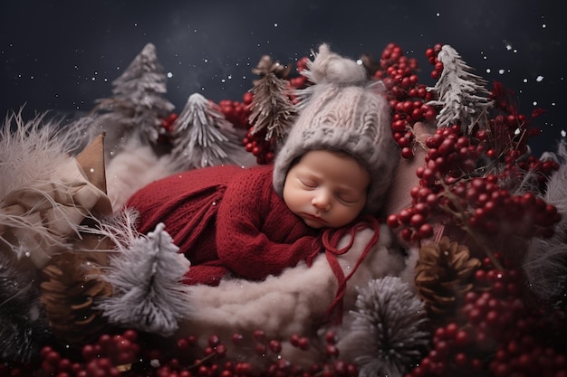 First photo shoot of a newborn child christmas card with baby